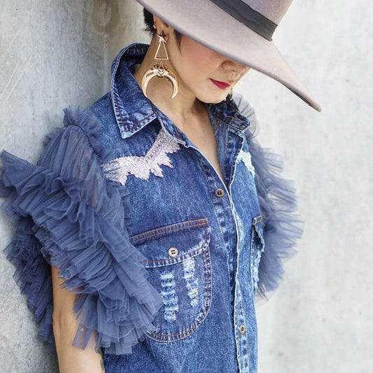 Frayed denim jacket women